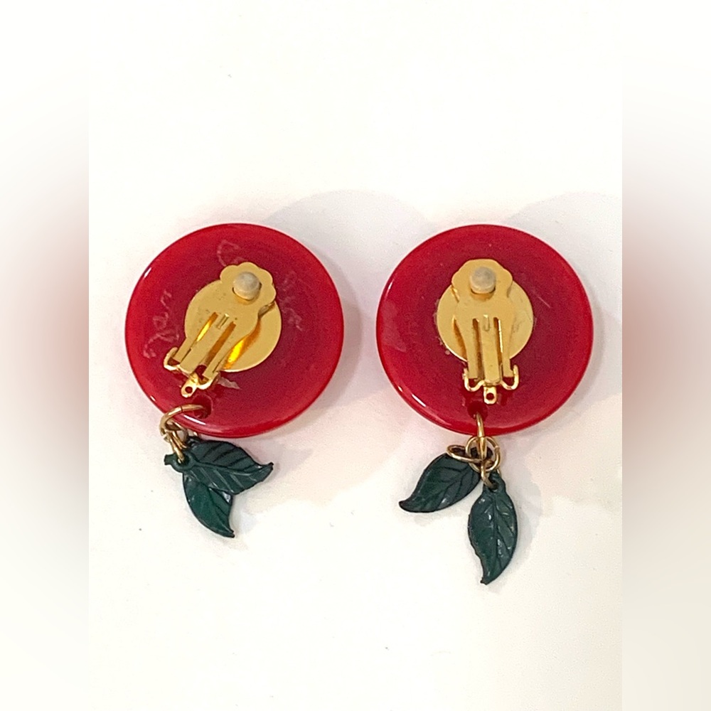 Bakelite Cherry Earrings - Jan Carlin - Picture 4 of 6